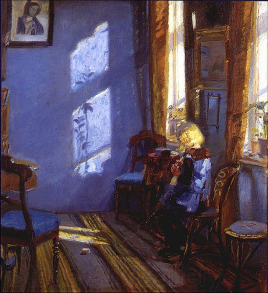 Anna Ancher Sunlight in the blue room Norge oil painting art